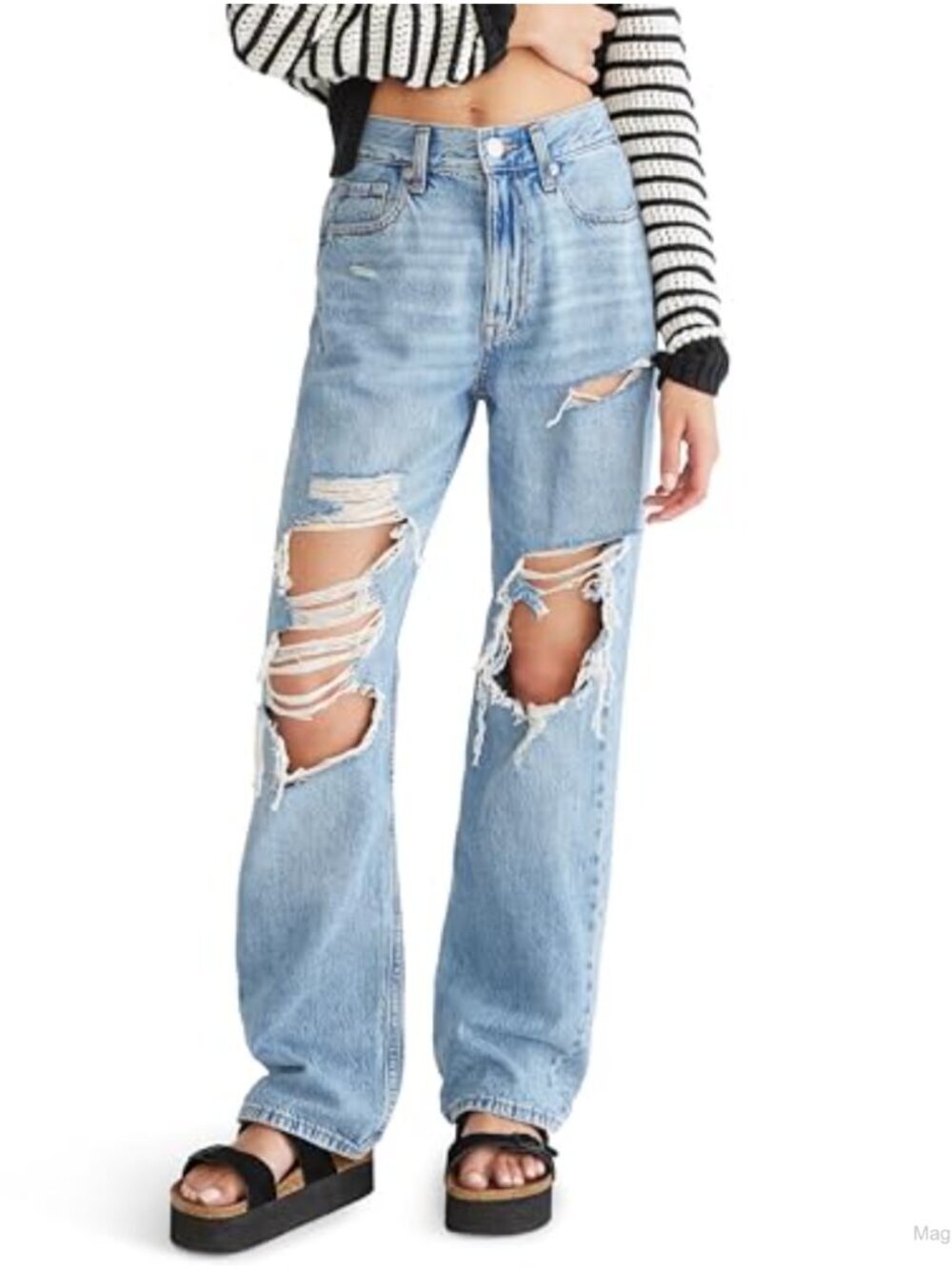 High Rise Loose Fit Rigid Denim Jeans 31.5 Inseam 100% Cotton
